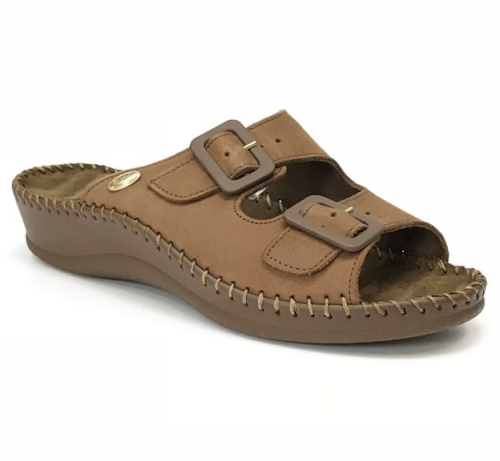 Klapki na bardzo szczupłe stopy Weekend Scholl camel, tęgość E-F