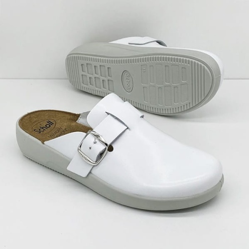 Klapki medyczne damskie Scholl Nilla Buckle białe, tęgość G 