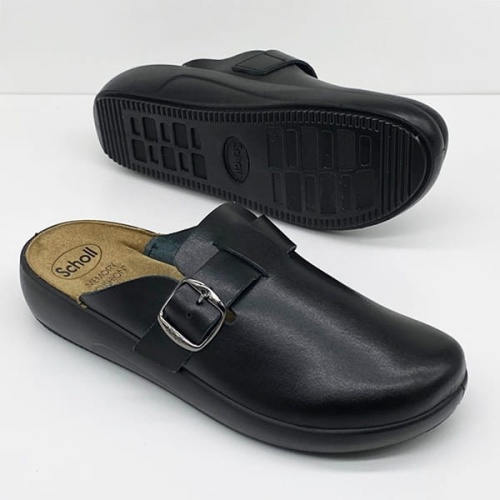 Czarne klapki medyczne damskie Scholl Nilla Buckle MF31730 , tęgość G