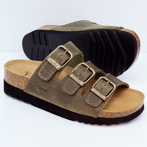 Klapki skórzane damskie Rio Wedge Scholl F26835 khaki, F-G-H