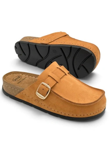 Damskie klapki Scholl Bora Moccasin F00749 1175 (cognac) tęgość H 